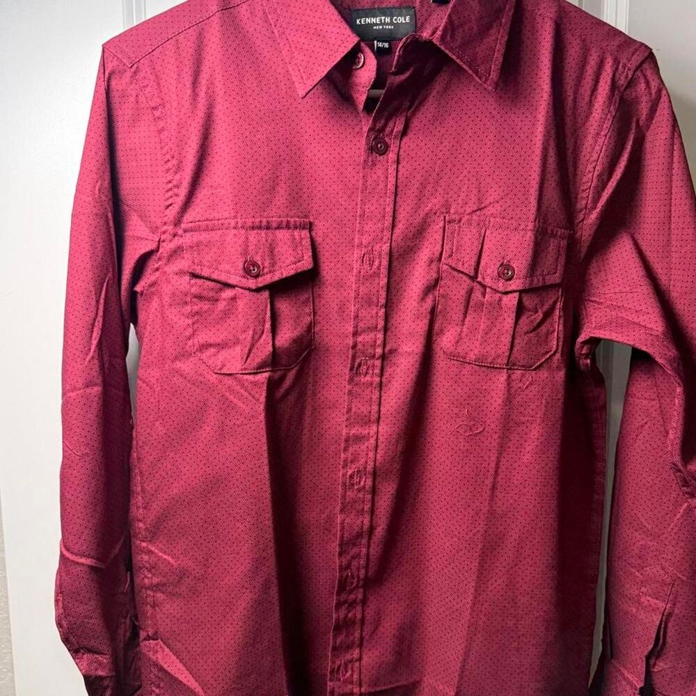 Kenneth-cole Men's Red and Burgundy Shirt